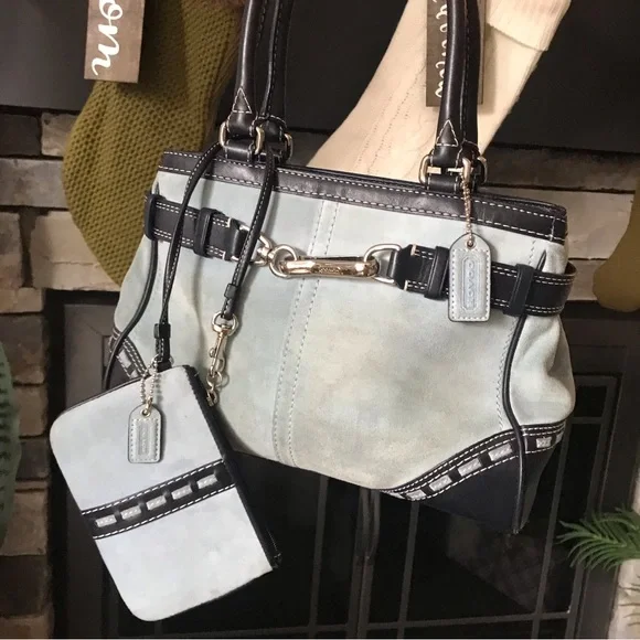 Coach Hampton Y2K ‘07 Baby Blue Suede/Leather Shoulder Purse And Wristlet F11208 - Picture 15 of 15